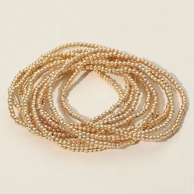Fashnzfab 10pcs - Metal Ball Beaded Stretch Multi Layered Bracelets Gold