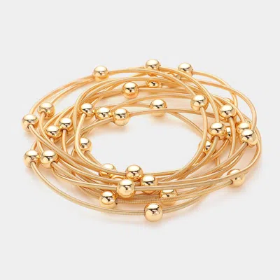 Fashnzfab 10pcs - Metal Ball Station Stretch Multi Layered Bracelets In Gold