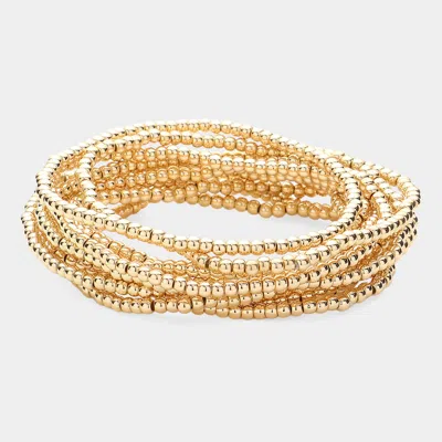 Fashnzfab 10pcs - Metal Ball Stretch Multi Layered Bracelets In Gold