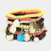 Fashnzfab 10pcs - Metal Disc Charm Wood Multi Beaded Stretch Bracelets In Multi