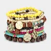 Fashnzfab 10pcs - Metal Disc Charm Wood Multi Beaded Stretch Bracelets In Multi