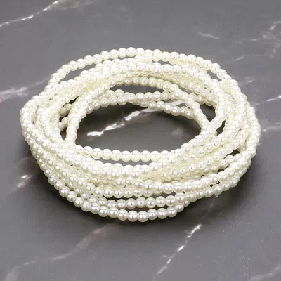 Fashnzfab 10pcs - Pearl Beaded Stretch Multi Layered Bracelets In White