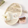 Fashnzfab 10pcs - Pearl Paved Hair Claw Clips Stretchable Fabric Hairbands Set In Brown