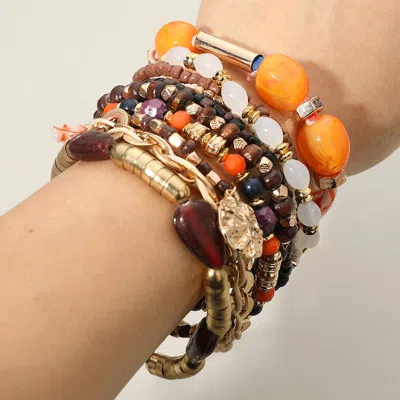 Fashnzfab 10pcs - Vibrant Boho Tassel Charm Beaded Stretch Adjustable Multi Layered Bracelets - Multi