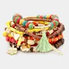 Fashnzfab 10pcs - Wood Multi Bead Tassel Layered Stretch Bracelets In Multi