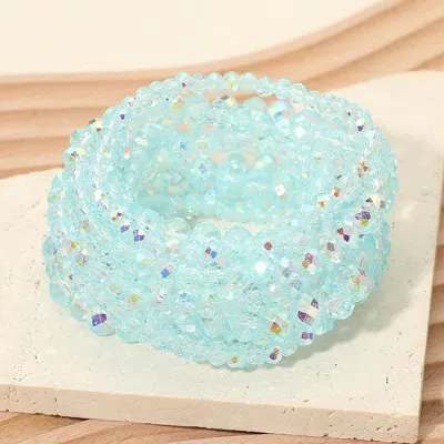 Fashnzfab 10pcs - Faceted Beaded Stretch Multi Layered Bracelets In Blue