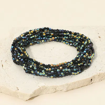Fashnzfab 10pcs - Faceted Seed Beaded Stretch Multi Layered Bracelets In Black