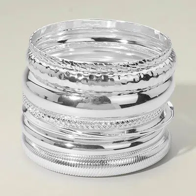 Fashnzfab 10pcs - Metal Multi Layered Bangle Bracelets In Metallic