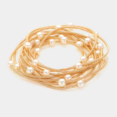 Fashnzfab 10pcs - Pearl Station Stretch Multi Layered Bracelets In Gold