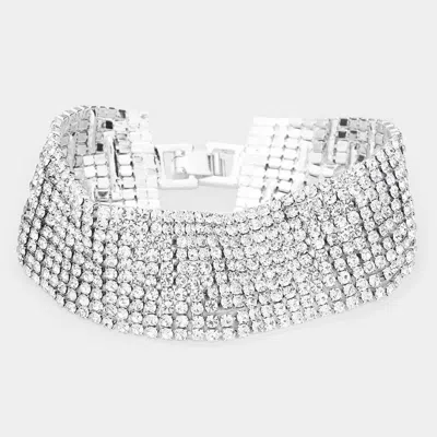 Fashnzfab 10rows Rhinestone Evening Bracelet In Silver