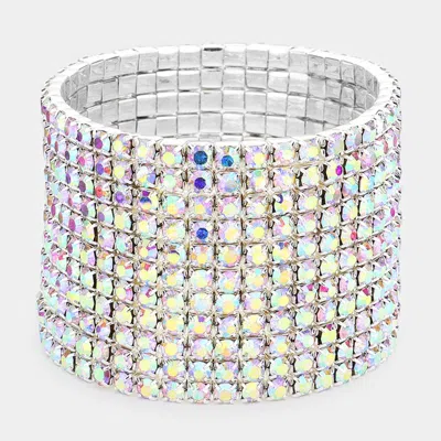 Fashnzfab 11-row Crystal Rhinestone Stretchable Bracelet Ab, Silver In Multi