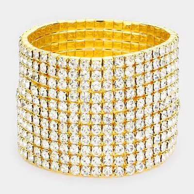 Fashnzfab 11-row Crystal Rhinestone Stretchable Bracelet Clear, Gold In Multi