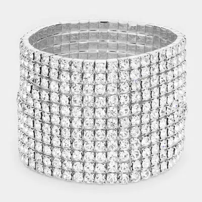 Fashnzfab 11-row Crystal Rhinestone Stretchable Bracelet Clear, Silver In Multi