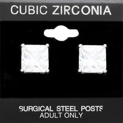 Fashnzfab 11mm Square Cz Stud Earrings - Silver