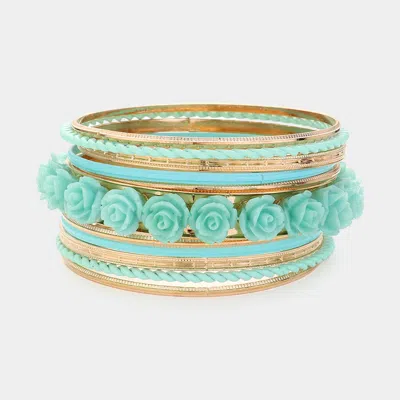 Fashnzfab 11pcs - Resin Rose Stack Bangle Bracelets In Multi