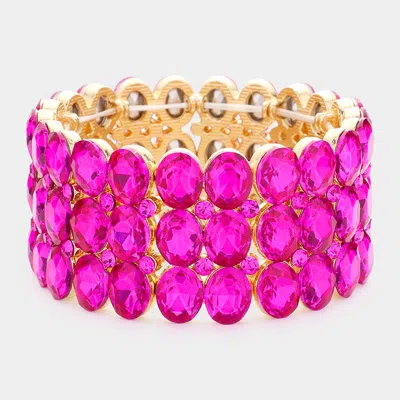 Fashnzfab 1.2" H Oval Stone Cluster Stretch Evening Bracelet In Gold