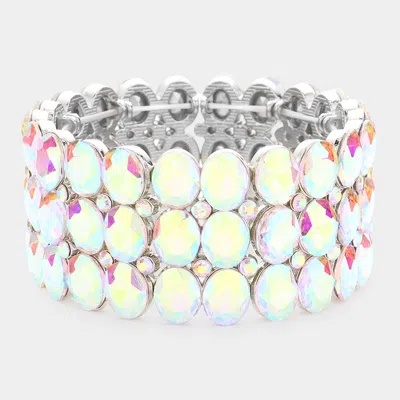 Fashnzfab 1.2" H Oval Stone Cluster Stretch Evening Bracelet In Multi