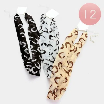 Fashnzfab 12 Pcs - Horseshoe Print Chiffon Scarf Necklaces In Multi