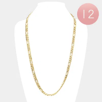 Fashnzfab 12 Pcs - Gold Plated Concave Textured Figaro Chain Necklaces