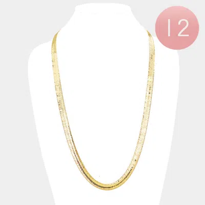 Fashnzfab 12 Pcs - Gold Plated Superflex Herringbone Chain Necklaces In Pink