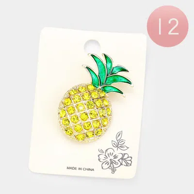 Fashnzfab 12 Pcs Stone Embellished Pineapple Pin Brooches In Yellow