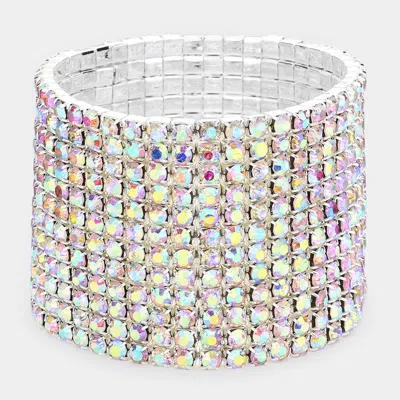 Fashnzfab 12-row Crystal Rhinestone Stretchable Bracelet Ab, Silver In Multi