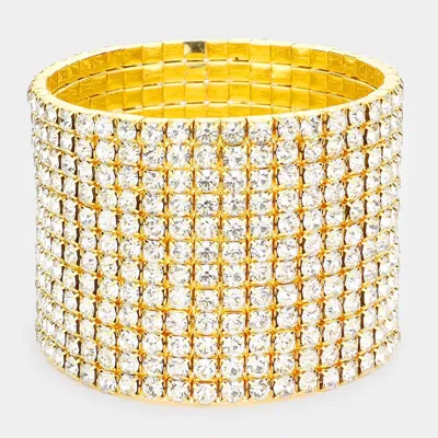 Fashnzfab 12-row Crystal Rhinestone Stretchable Bracelet Clear, Gold In Multi