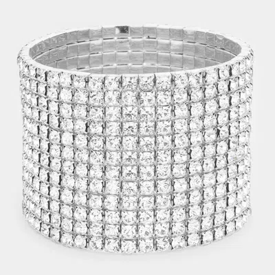 Fashnzfab 12-row Crystal Rhinestone Stretchable Bracelet Clear, Silver In Multi