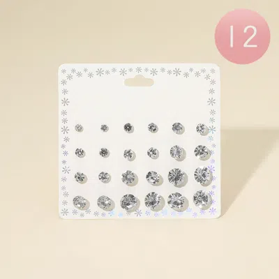 Fashnzfab 12 Set Of 12 - Graduated Size Rhinestone Stud Earring Set Clear, Rhodium In Yellow