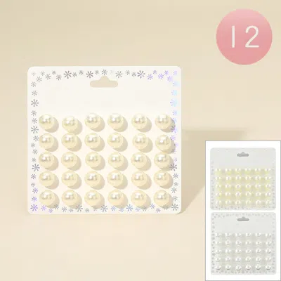 Fashnzfab 12 Set Of 15 - Pearl Stud Earring Set Cream, White