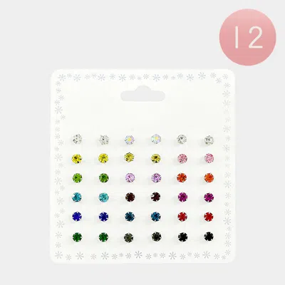 Fashnzfab 12 Set Of 18 - Crystal Stud Earring Set In Multi