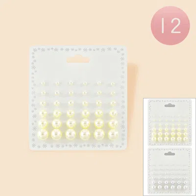 Fashnzfab 12 Set Of 18 - Faux Pearl Stud Earring Set In Metallic