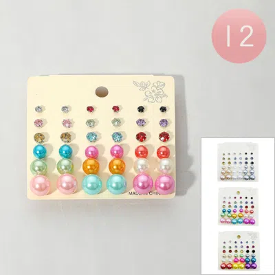 Fashnzfab 12 Set Of 18 - Stone Pearl Stud Earring Set In Multi