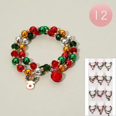 Fashnzfab 12 Set Of 2 - Christmas Charm Beaded Multi Layered Bracelets