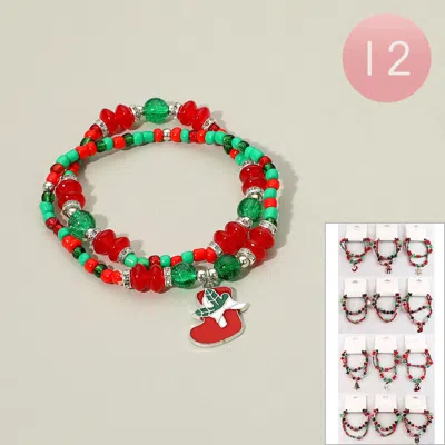 Fashnzfab 12 Set Of 2 - Christmas Charm Beaded Multi Layered Bracelets