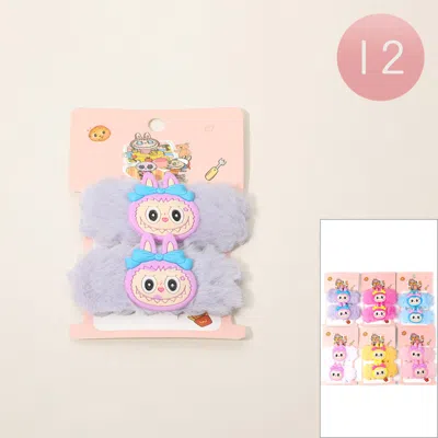 Fashnzfab 12 Set Of 2 - Monster Bunny Accent Furry Plush Hair Clips In Brown