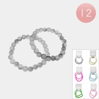 Fashnzfab 12 Set Of 2 - Round Beaded Stretch Multi Layered Bracelets In Gray