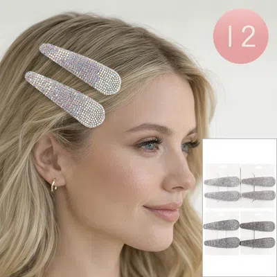 Fashnzfab 12 Set Of 2 - Bling Studded Snap Hair Clip Set 3.25" X 0.9" In Multi