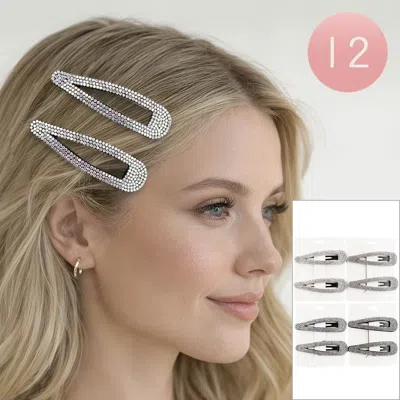 Fashnzfab 12 Set Of 2 - Bling Studded Snap Hair Clip Set In Multi