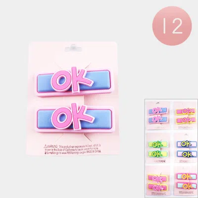 Fashnzfab 12 Set Of 2 - Ok Message Snap Alligator Hair Clip In Multi