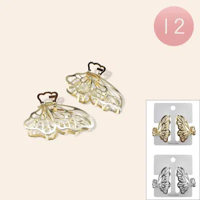 Fashnzfab 12 Set Of 2 - Open Metal Butterfly Hair Claw Clips In Gold