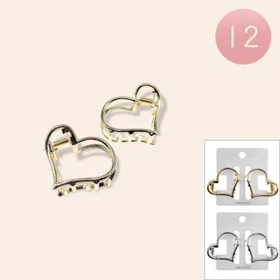 Fashnzfab 12 Set Of 2 - Open Metal Heart Hair Claw Clips In Multi