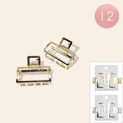 Fashnzfab 12 Set Of 2 - Open Metal Rectangle Hair Claw Clips In Gold
