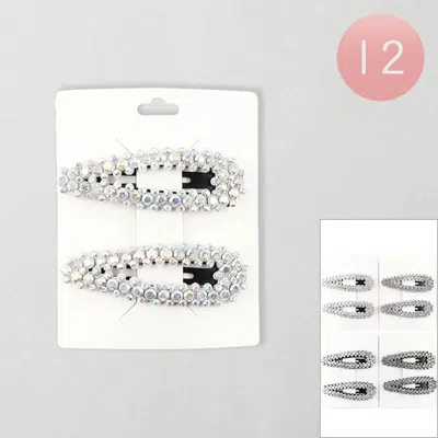 Fashnzfab 12 Set Of 2 - Rhinestone Embellished Snap Hair Clip Set In Multi