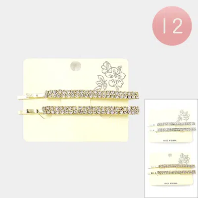 Fashnzfab 12 Set Of 2 - Rhinestone Pave Rectangle Bobby Pins In Multi