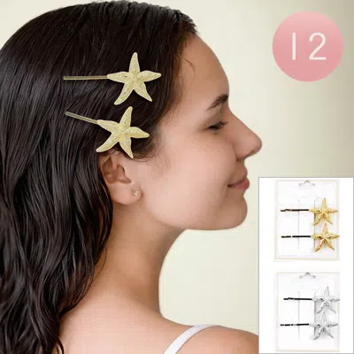 Fashnzfab 12 Set Of 2 - Textured Metal Starfish Accent Hair Clip Set In Gold