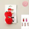 Fashnzfab 12 Set Of 3 - Cherry Pom Pom Hairband Alligator Snap Hair Clip Set In Red