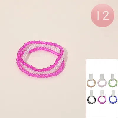 Fashnzfab 12 Set Of 3 - Color And Clear Beaded Multi Layered Stretch Bracelets In Pink