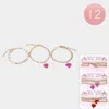 Fashnzfab 12 Set Of 3 - Enamel Heart Charm Chain Bracelets Assorted In Multi