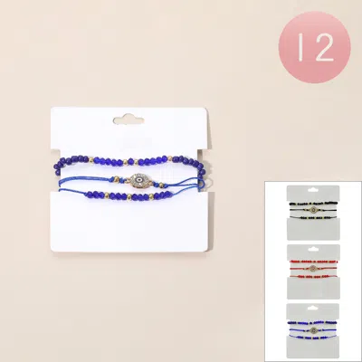 Fashnzfab 12 Set Of 3 - Evil Eye Beaded Multi Layered Bracelets In Blue